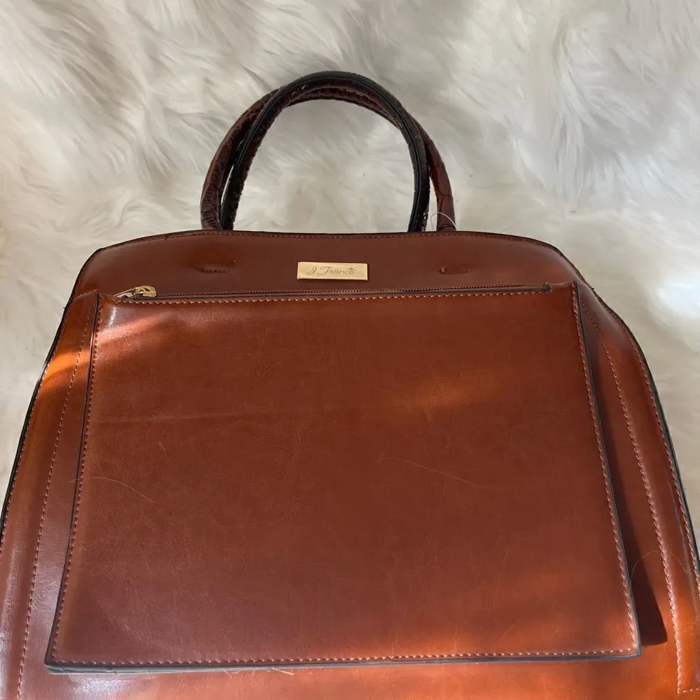 NWOT J Francis Brown satchel bag with crocs embossed print on sides & st…
